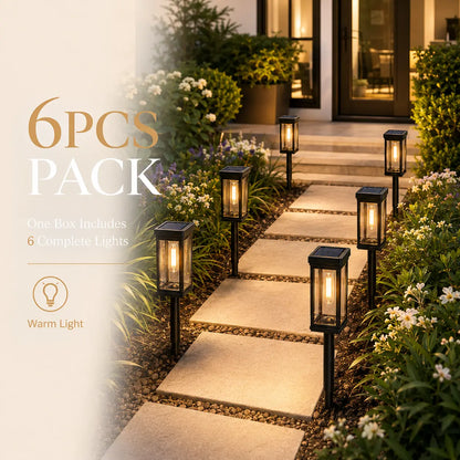 6-Pack Waterproof Solar Pathway Lights with Warm White Illumination, Automatic On/Off Function for Outdoor Walkways, Yards, Driveways, Patios, and Flower Beds