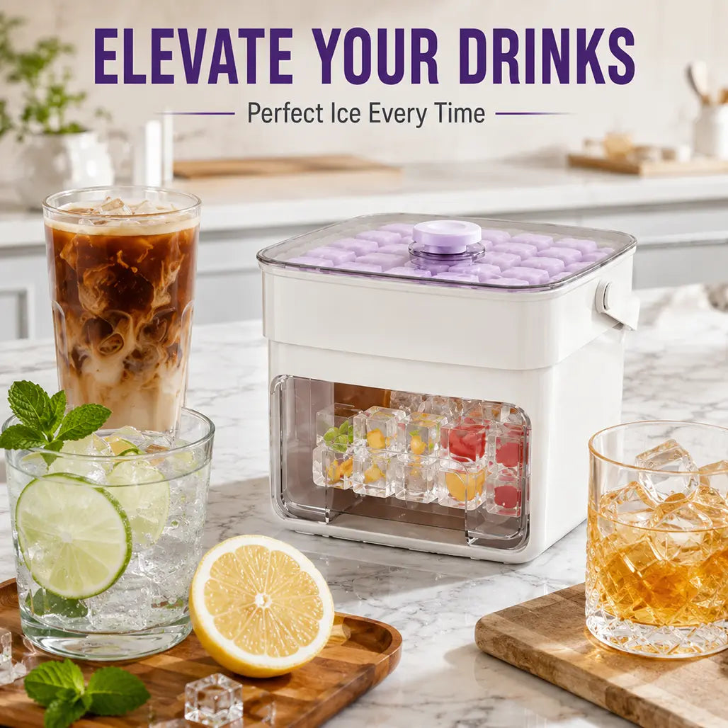One Press Ice Release Ice Cube Mold, Mess-Free Large Capacity Ice Tray with Drawer for Freezer,Juice Box Mold Items Cute Ice Cubes Maker Ice Cube Maker Ice Cube Maker