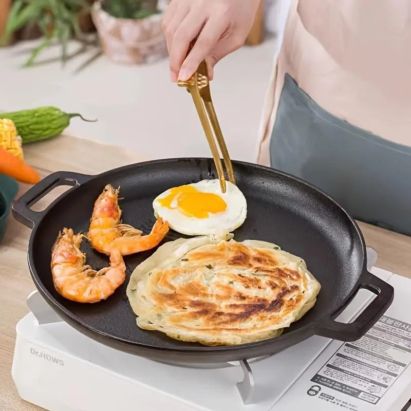 Premium Cast Iron Wok - 28-30cm, Even Heat Distribution, Multi-Purpose for Frying, Grilling, Steaming, and Deep-Frying, Non-Toxic, Easy to Clean, Durable Non-Stick Design, Ideal for Outdoor Cooking and Pizza Preparation