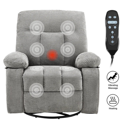 DUMOS Swivel Rocker Recliner Chair with Vibration Massage and Lumbar Heating, 270° Rotating Chenille Fabric Design with Footrest for Living Room and Bedroom