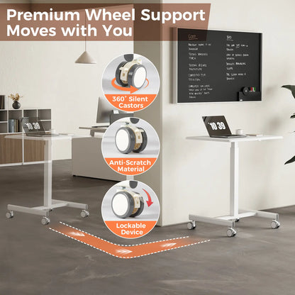 Dumos Adjustable Mobile Rolling Standing Desk with Ergonomic Features and Built-In Wheels - Versatile Overbed Solution for Home Office, Teacher Use, and Laptop Workstations