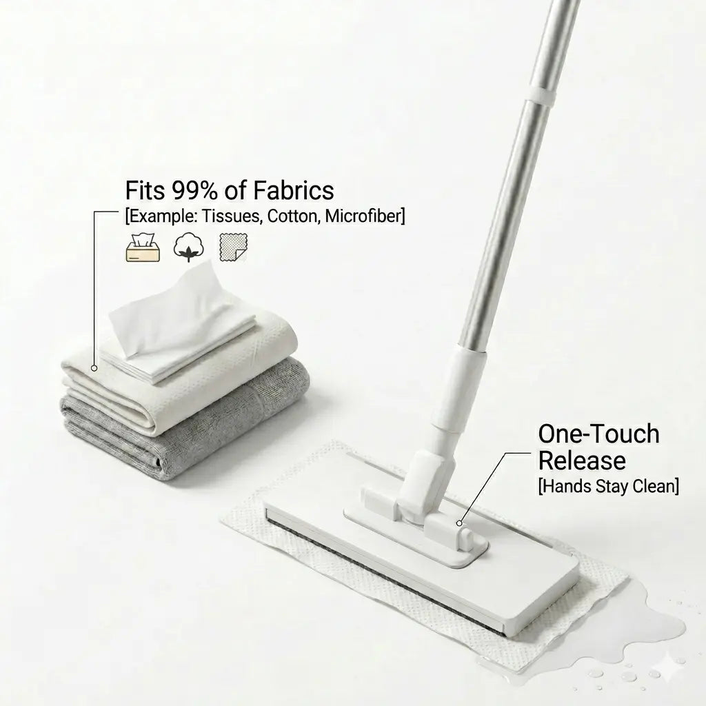 Hands-Free All-Purpose Lazymop: Ideal for Small Gaps, Cabinet and Glass Doors, and Ceilings with One-Touch Clamp for Wipes and Hygienic No-Touch Disposal. The Effortless and Versatile Cleaning Tool for a Spotless Home.